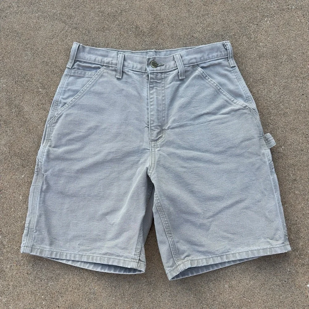 VTG Carhartt B25 DES Duck Canvas Carpenter Cargo Beige Shorts Men's Size 30 (28)